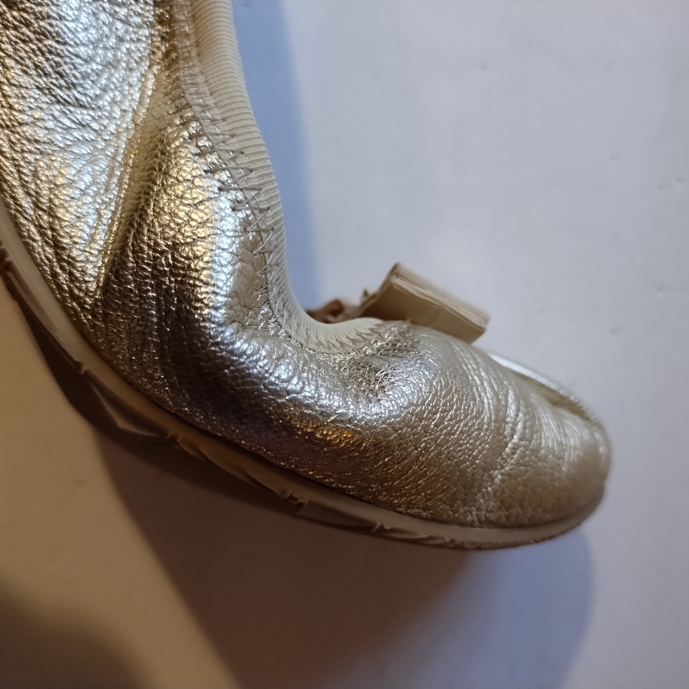 Salvatore Ferragamo Platino (Gold) Leather My Joy Ballet Slip-On Flats Size 7.5 - Picture 14 of 16